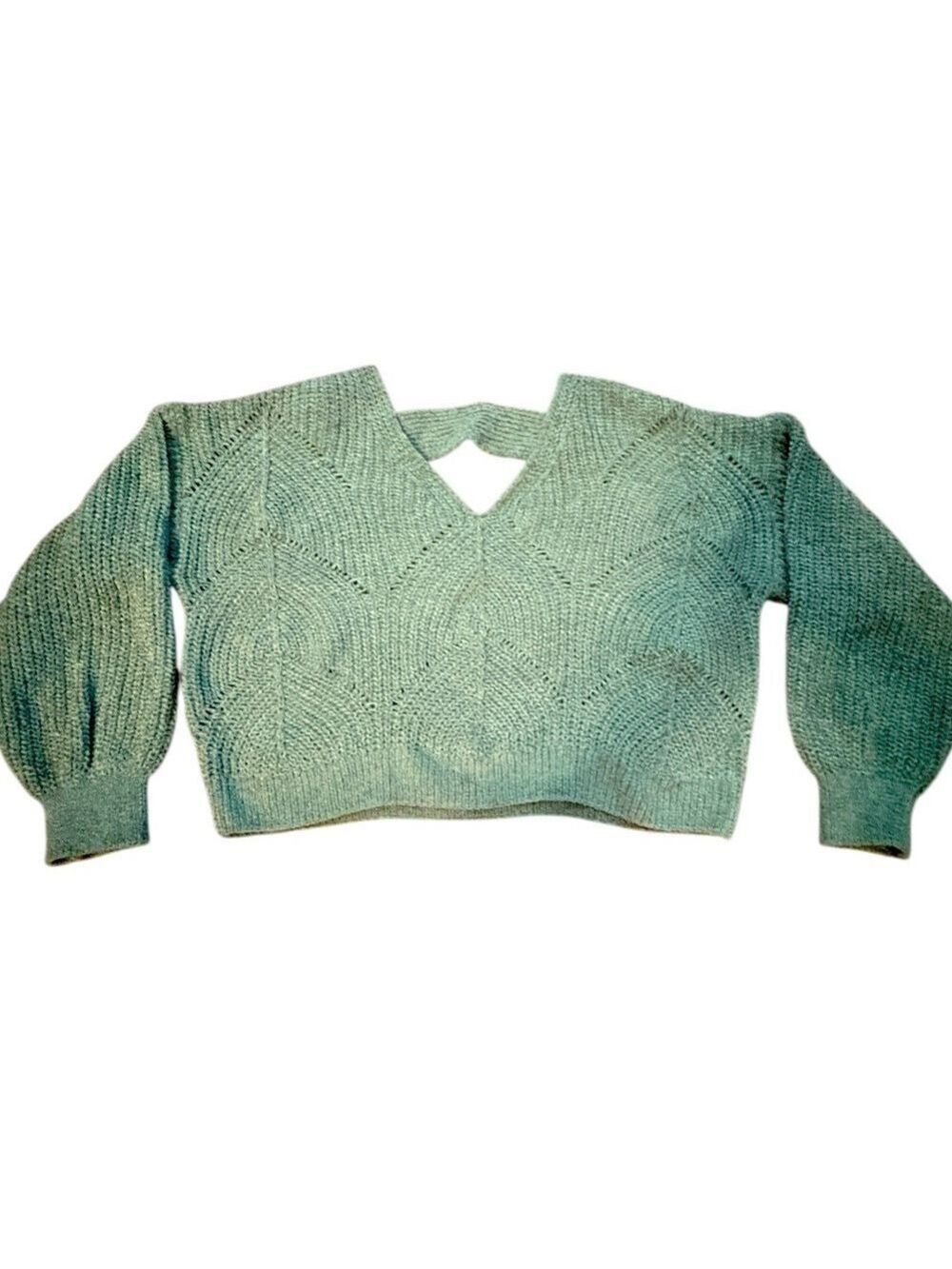 Pink Rose Cropped V Neck Sweater Green Size Small